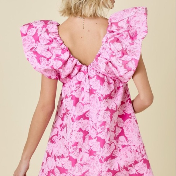 Pink Floral Ruffle V-Neck Mini Dress - Picture 6 of 7